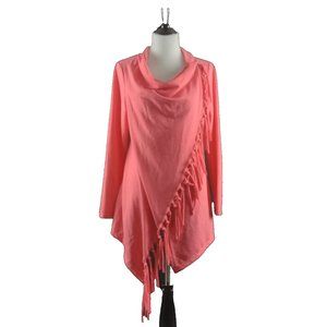 Melon Colored Light Weight Fringed Cardigan